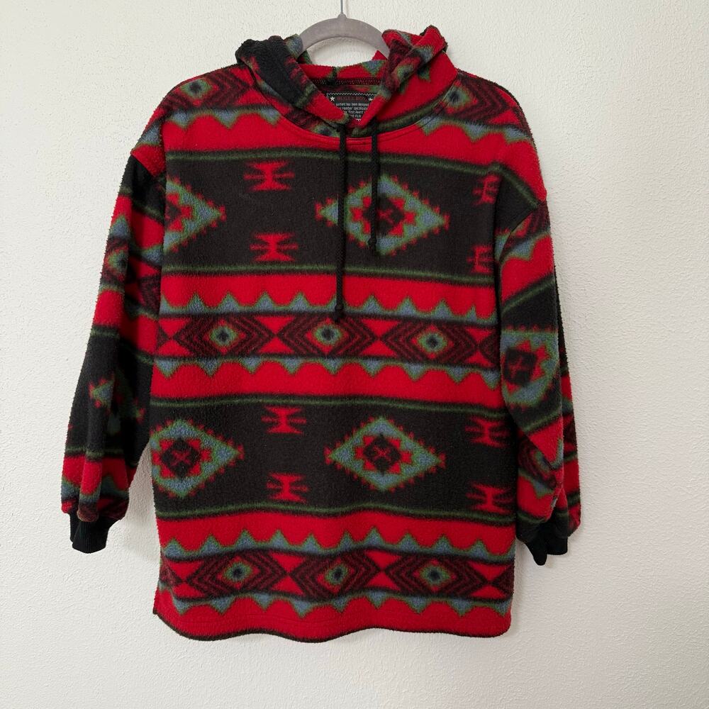 Vintage Bugle Boy Aztec Tribal Fleece Pullover Hoodie Size Medium